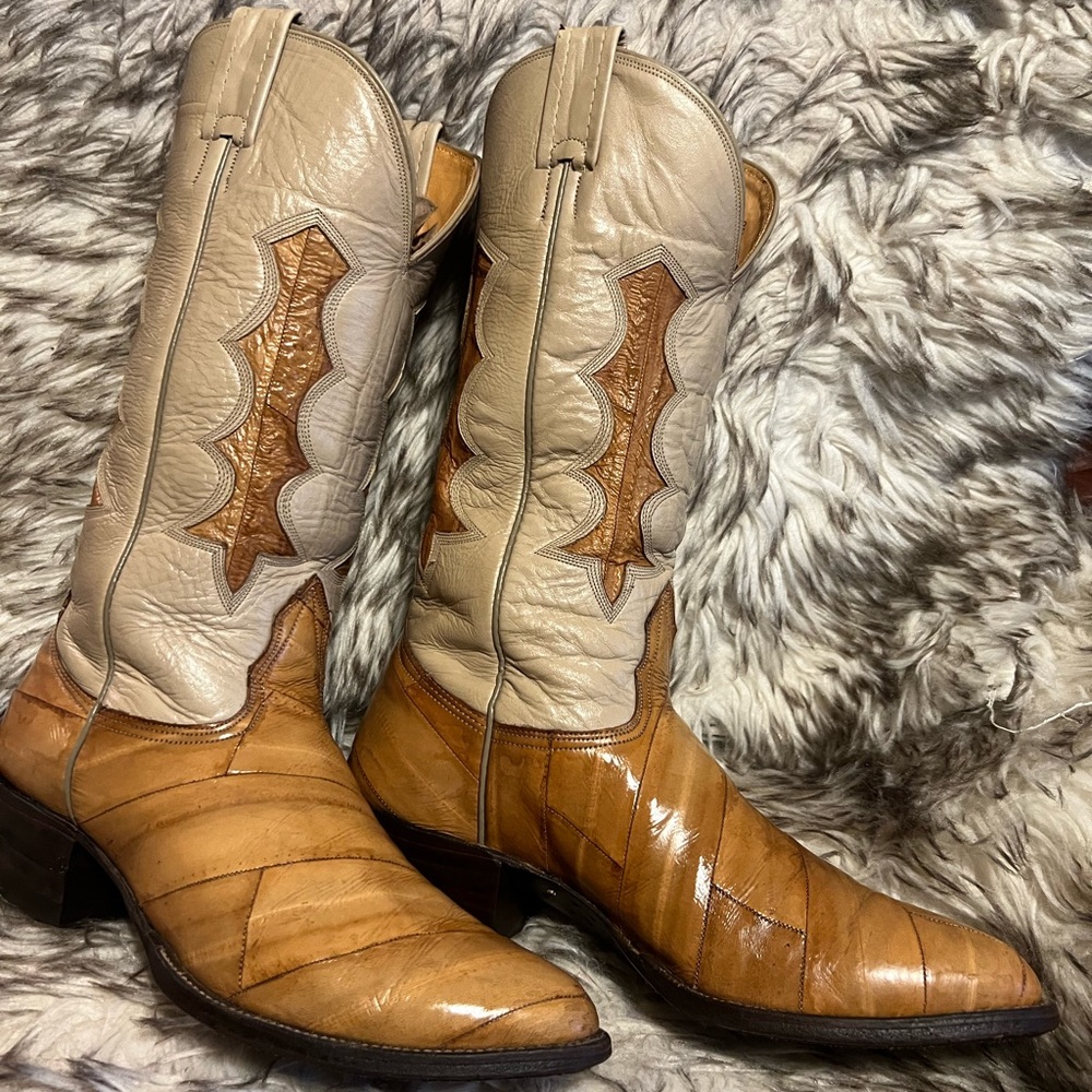 Nocona Tan and Cream Men's EEL & Leather western cowboy Boots 8.5 D - Picture 5 of 15